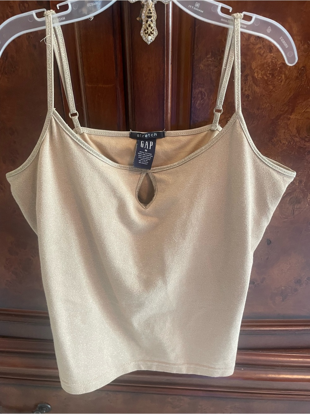 GAP Metallic Cream Spaghetti Strap Tank with Front Keyhole